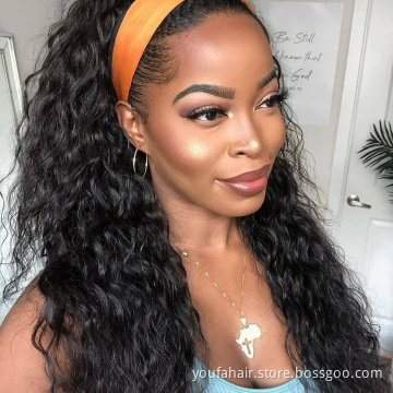 YouFa High Quality Cheap Water Wave Headband Human Wigs Virgin Brazilian Human Hair Full Machine Headband Wigs For Black Women